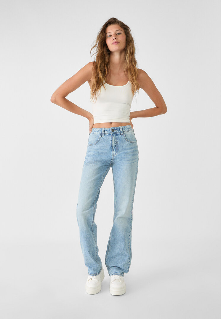 Stradivarius Blugi Straight Fit Mid Rise Comfort Denim 42