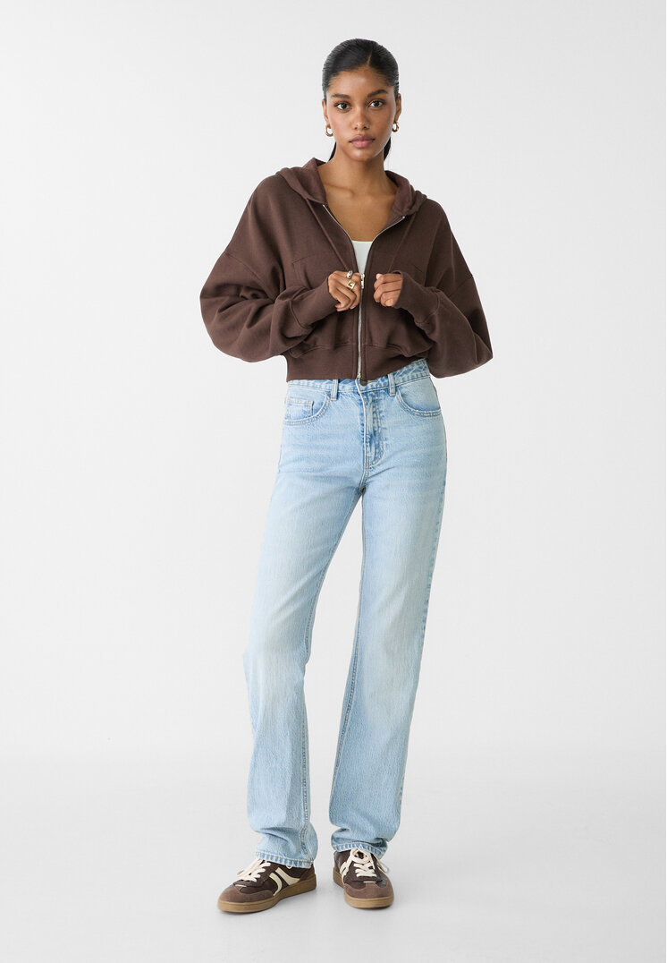Stradivarius Blugi Straight Fit Regular Waist Comfort Denim Albastru 40