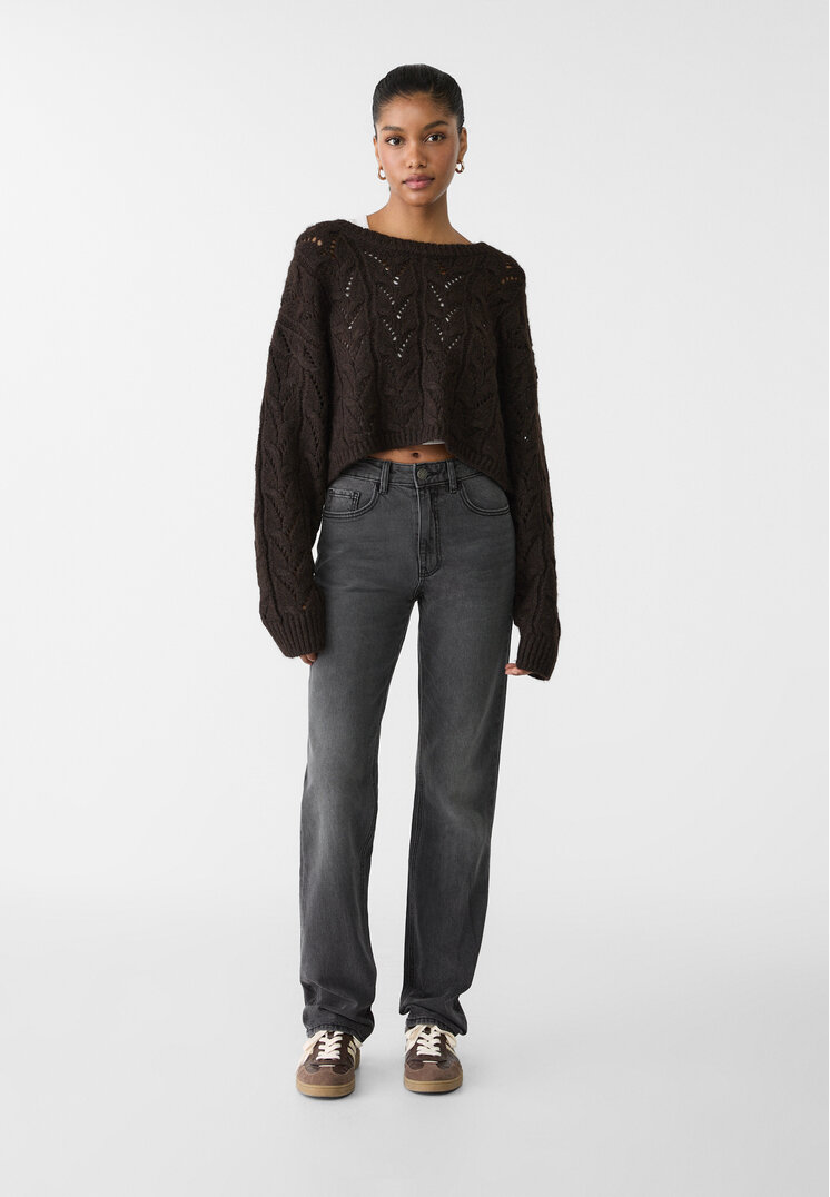 Stradivarius Blugi Straight Fit Regular Waist Comfort Denim Negru 32