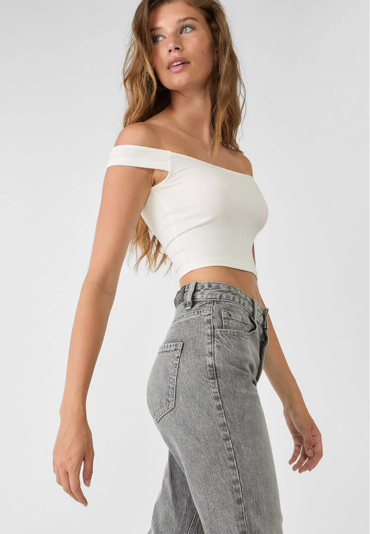 Stradivarius Blugi Straight Fit Regular Waist Comfort Denim Negru 44
