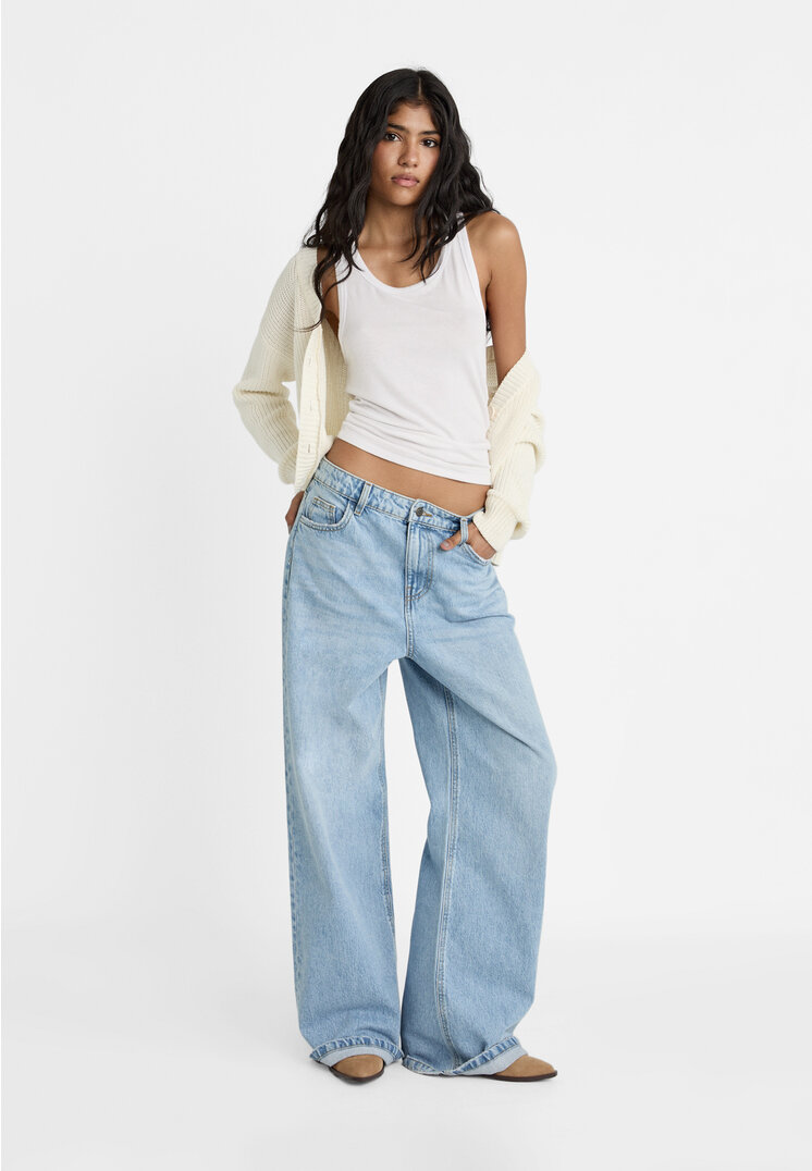 Stradivarius Blugi Baggy Denim Albastru 32