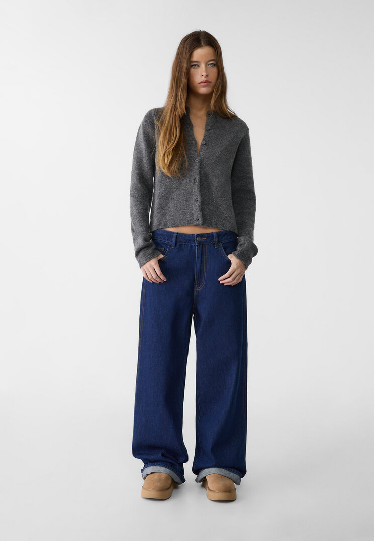 Stradivarius Blugi Baggy Denim Albastru 40