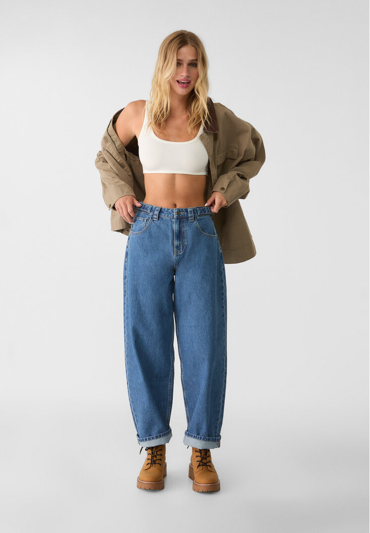 Stradivarius Blugi Balloon Reglabili Denim Albastru 32