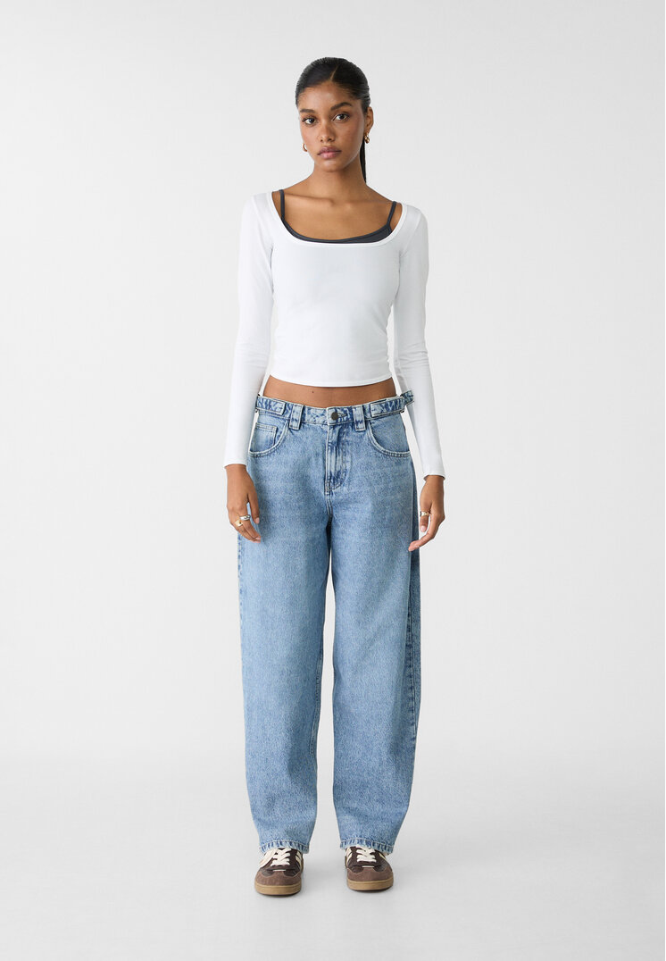 Stradivarius Blugi Balloon Reglabili Denim 38