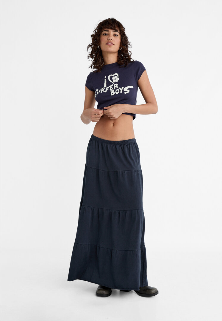 Stradivarius Fustă Fluidă Lungă Boho Bleumarin Xs