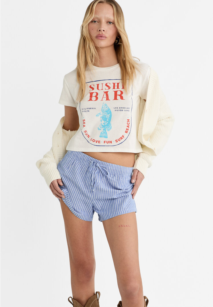 Stradivarius Pantaloni Scurți Vaporoși Cu In Și Dungi Azulina L