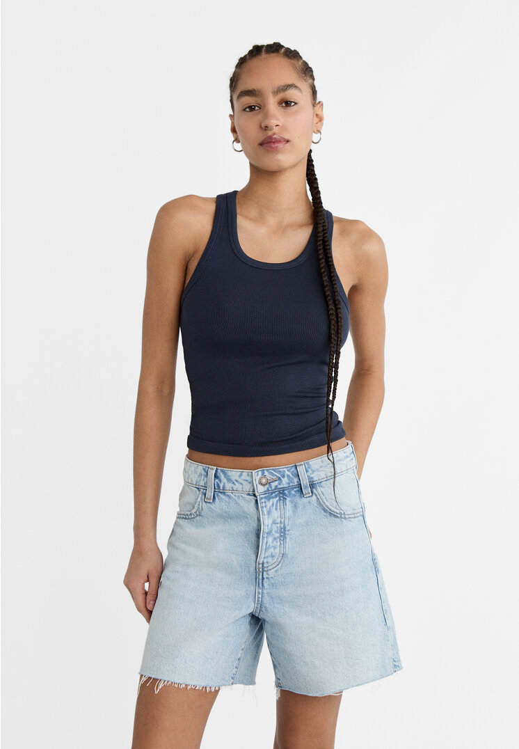 

Stradivarius Bermudy z postrzępionymi krawędziami Denim 38