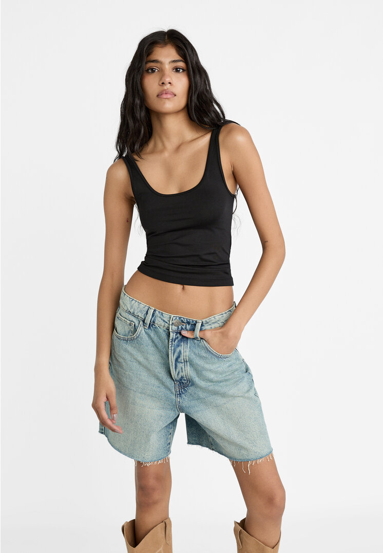 Stradivarius Bermude Cu Talie Joasă Denim Albastru 34