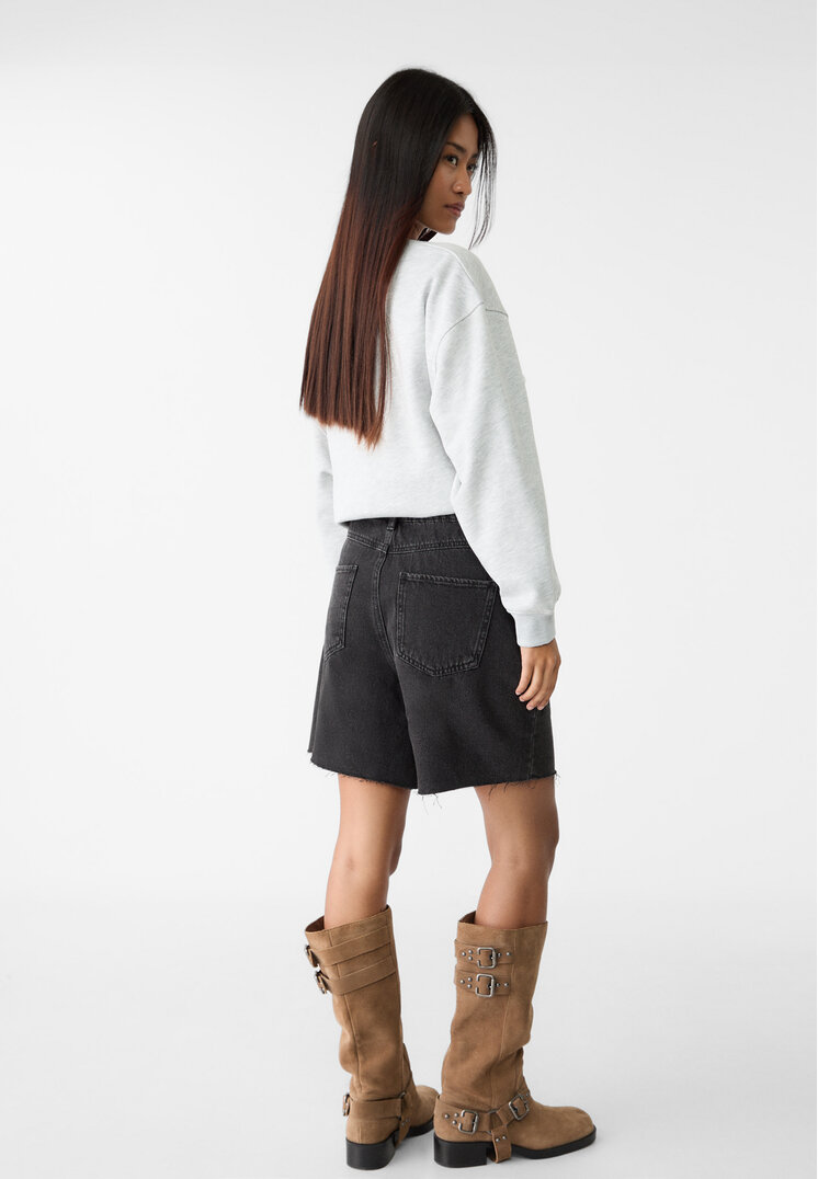 Stradivarius Bermuda low waist  Denim nero 38