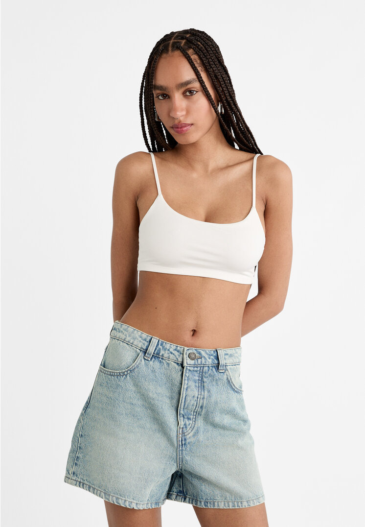 Stradivarius Pantaloni Scurți Din Denim Mom Fit Denim Albastru 40
