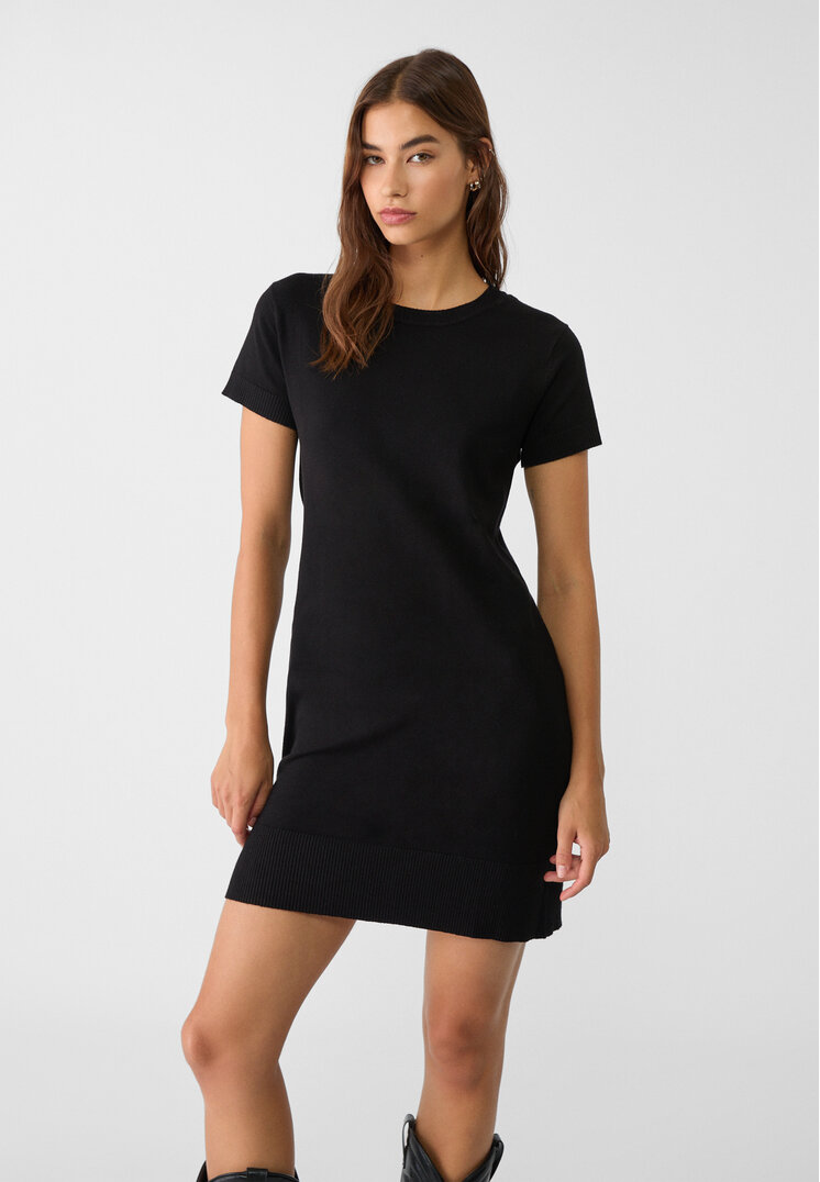 Stradivarius Rochie Scurtă Din Tricot Negru Xs