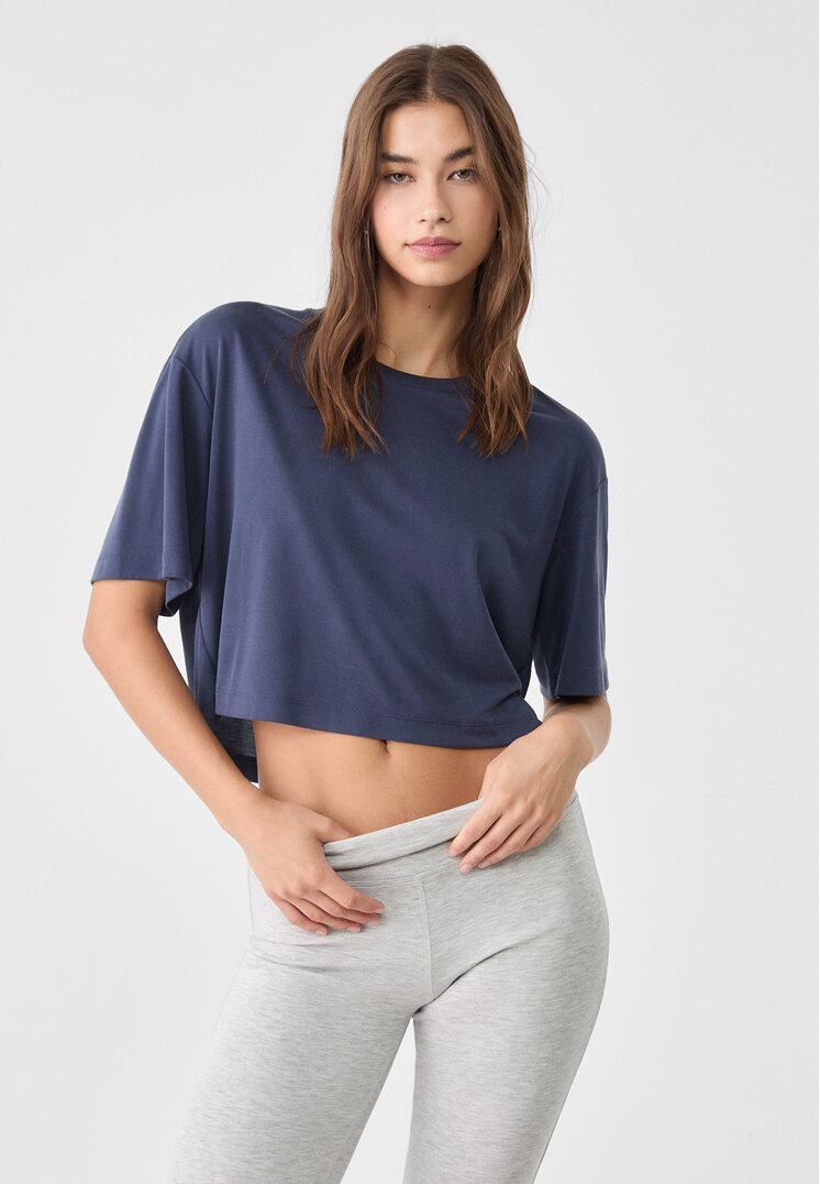 Stradivarius Tricou Moale La Atingere Cu Mânecă Scurtă Bleumarin Xs