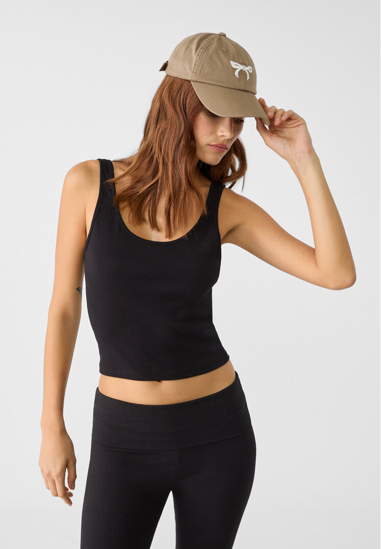 Stradivarius Tricou Simplu Cu Bretele Negru Xs