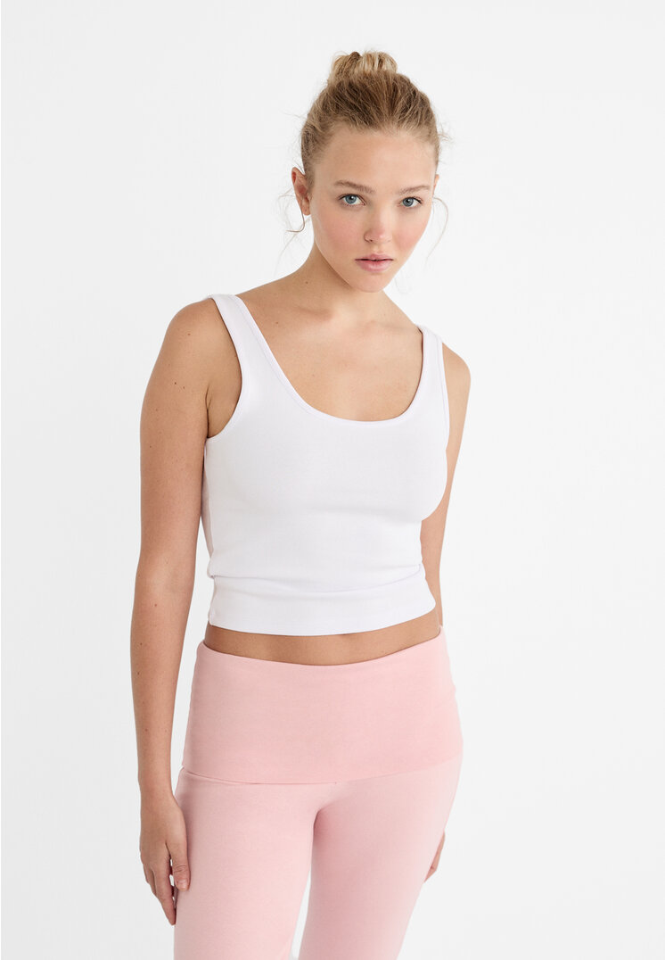 Stradivarius Tricou Simplu Cu Bretele Alb M