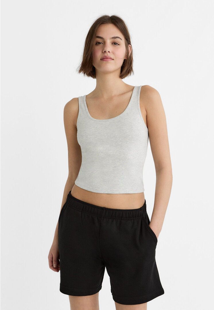 Stradivarius Tricou Simplu Cu Bretele Gris Amestec S