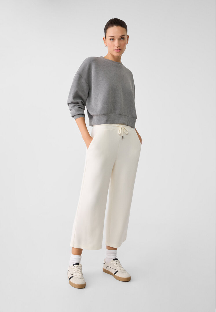 Stradivarius Pantaloni Culottes Vaporoși Și Moi La Atingere Ecru Xl