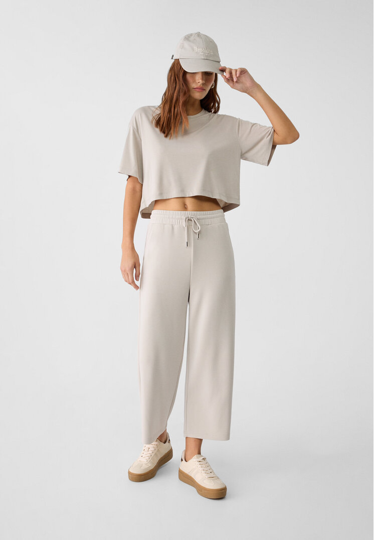 Stradivarius Fließende weiche Culotte-Hose Grau L