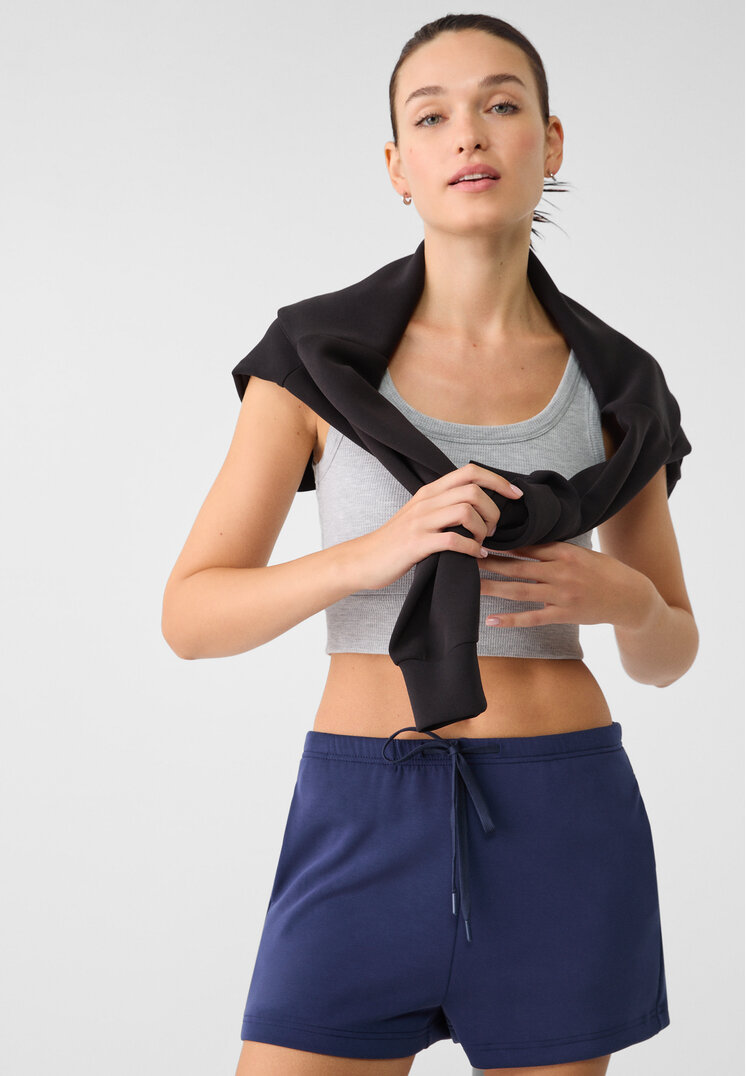 Stradivarius Pantaloni Scurți Moi La Atingere Cu Șireturi Bleumarin S