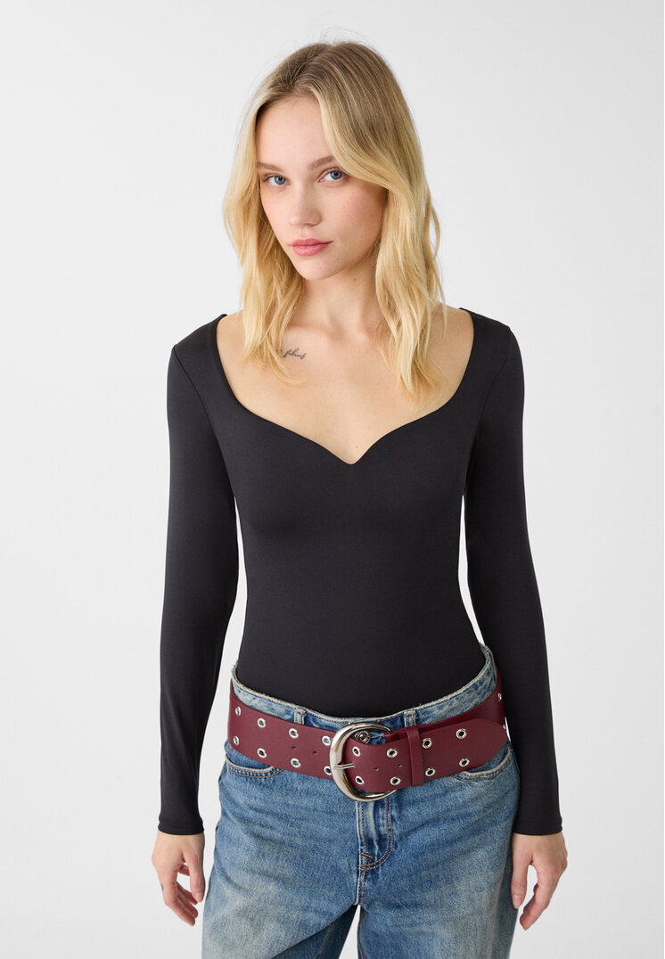 Stradivarius Body Cu Decolteu Inimă Negru Xl