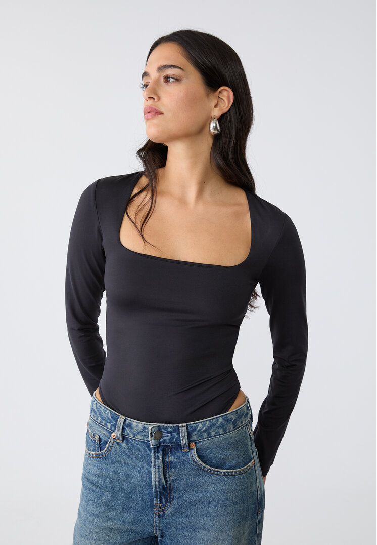 Stradivarius Body Cu Decolteu Pătrat Negru Xl