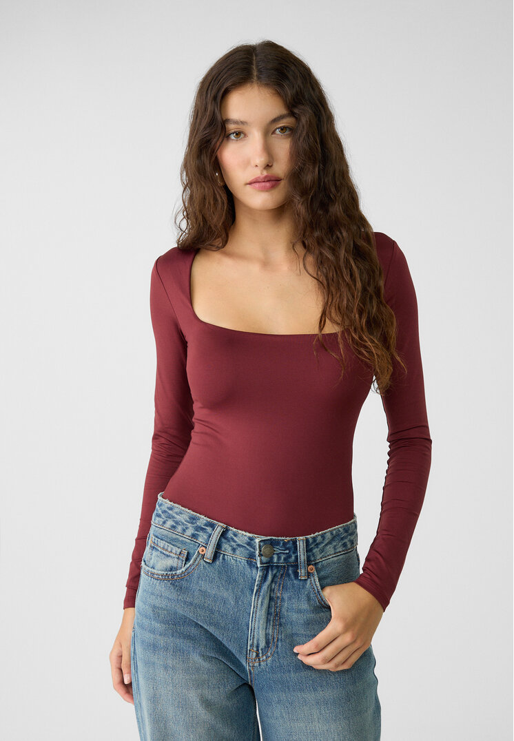 

Stradivarius Body z kwadratowym dekoltem Wiśniowy S