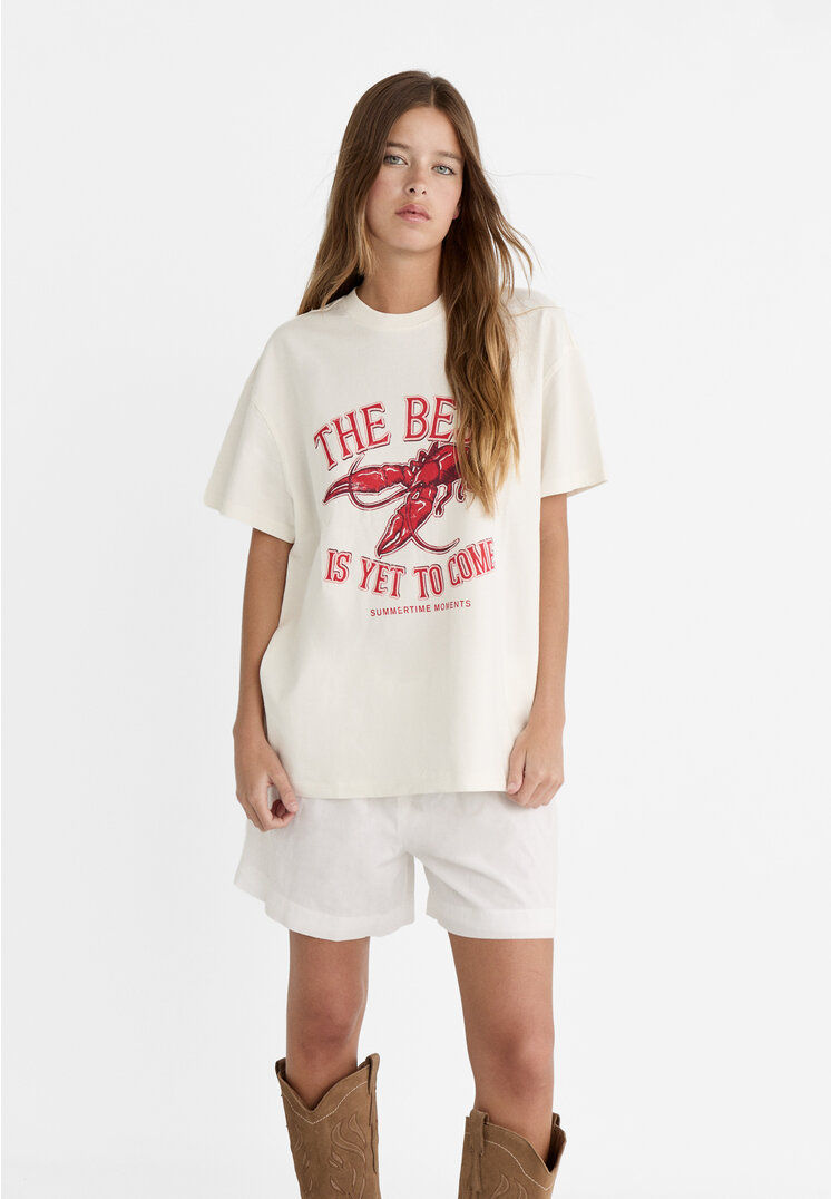 Stradivarius Tricou Oversize Imprimat Alb S