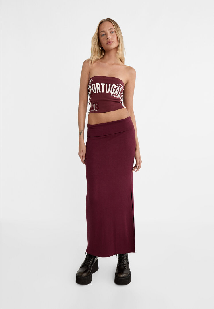 Stradivarius Portugal print bandeau top  Burgundy S