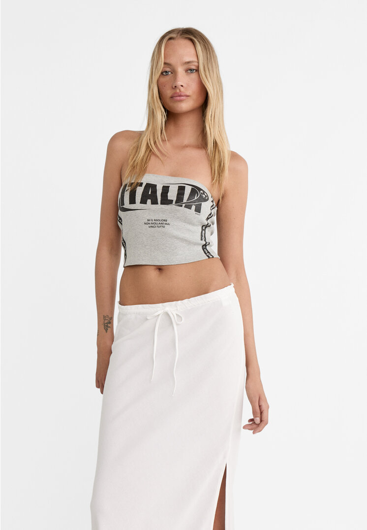 Stradivarius Top Bandeau Cu Imprimeu Țări Gris Amestec Xl