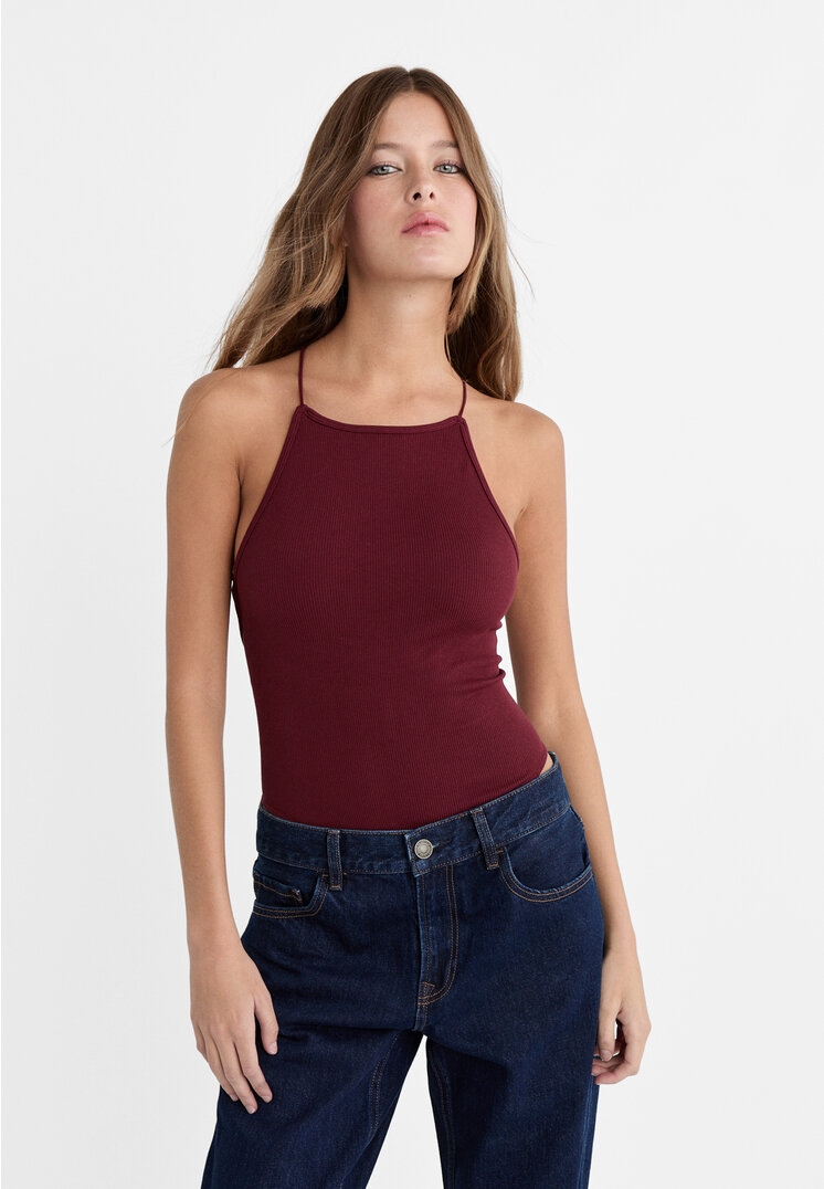 Stradivarius Body Seamless Parte Peste Parte În Spate Grena Xs