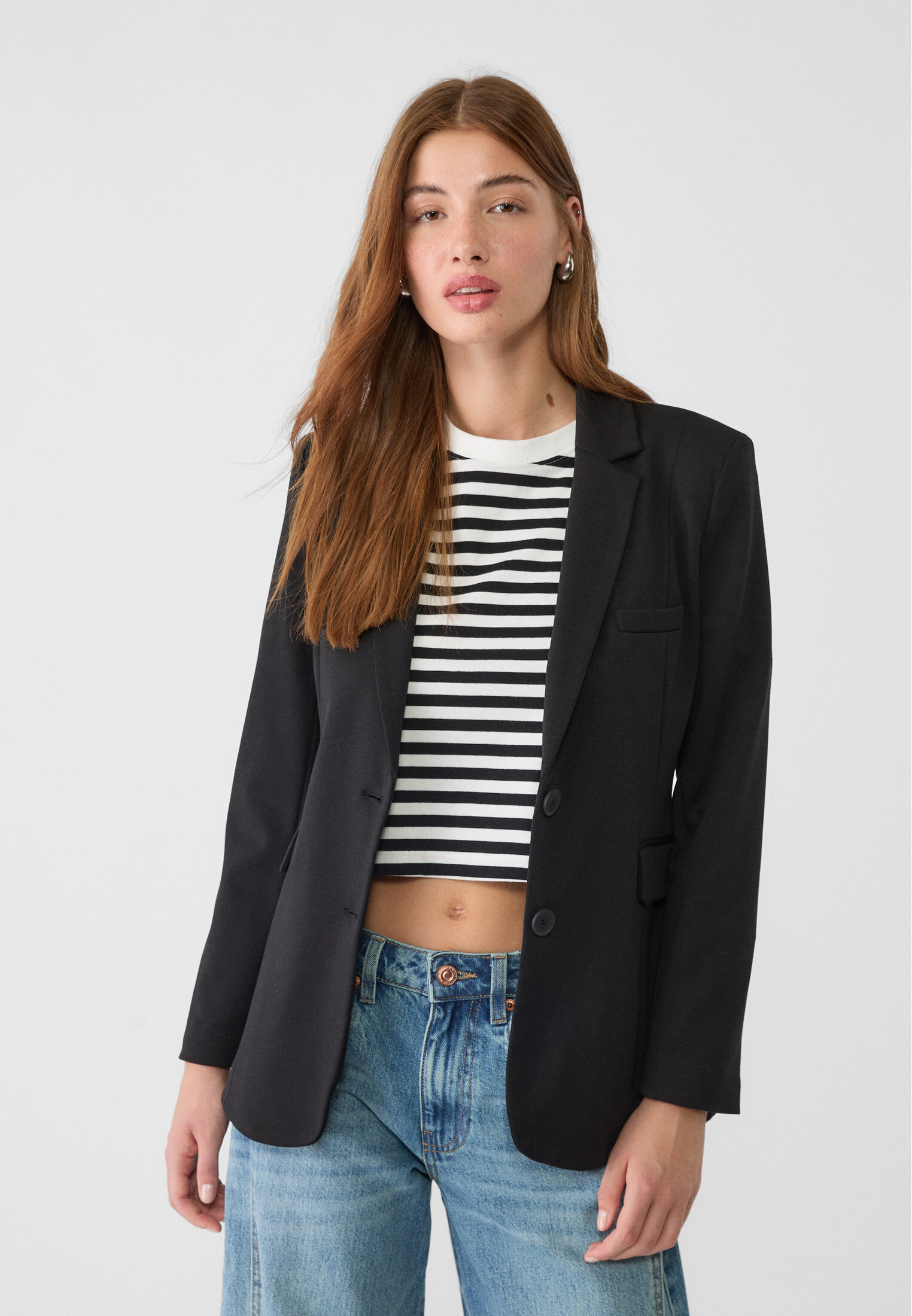 Slim fit blazer with pockets Women s fashion Stradivarius Latvia