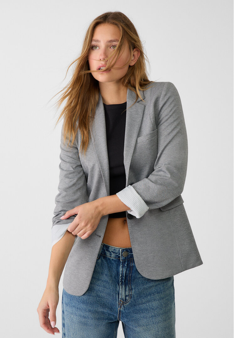 Stradivarius Blazer Slim Fit Cu Buzunare Gris Amestec M