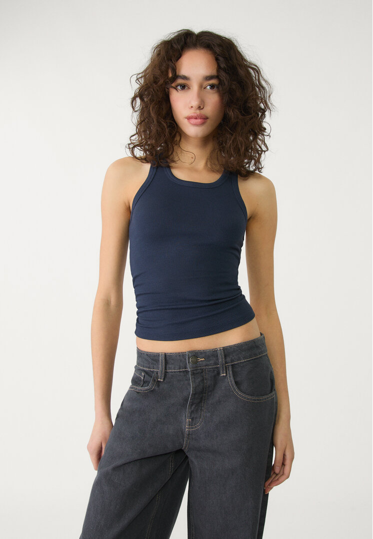Stradivarius Tricou Cu Spatele Îngust Bleumarin L
