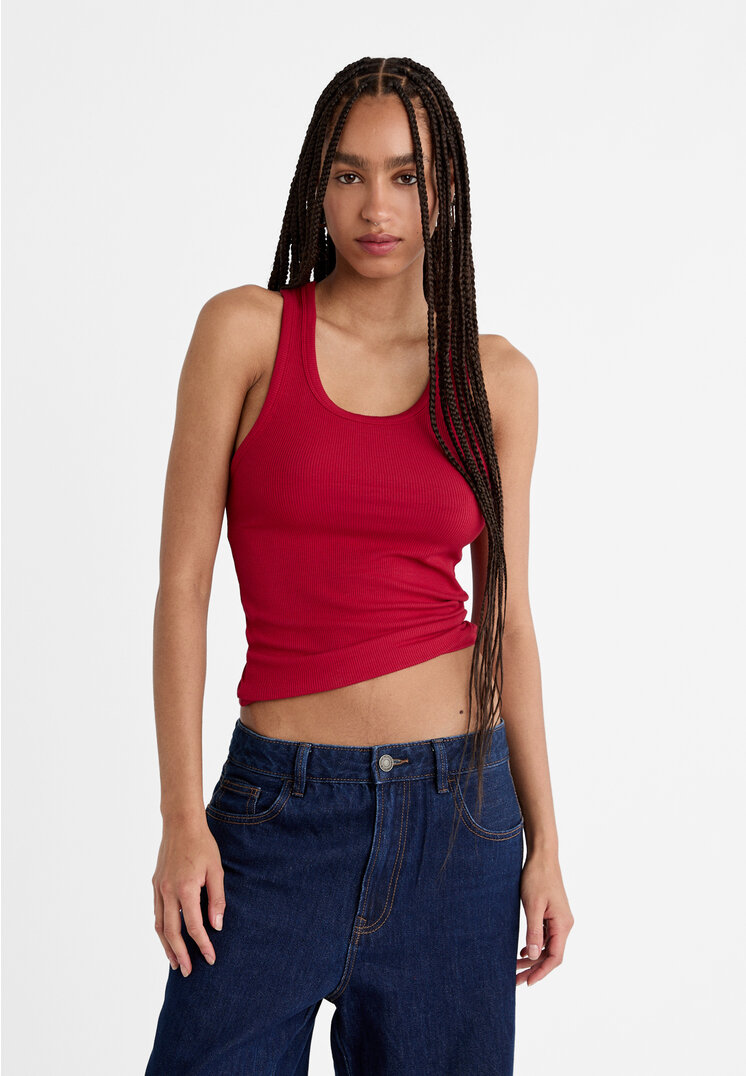 Stradivarius Tricou Cu Spatele Îngust Roșu Închis M
