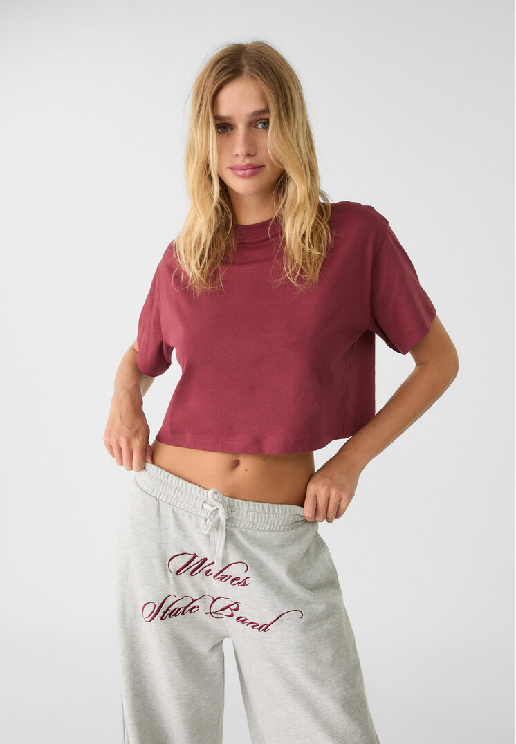 Stradivarius Tricou Oversize Crop Grena S
