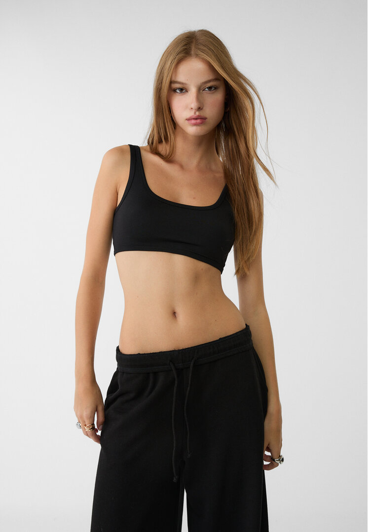 Stradivarius Top Bralette Din Poliamidă Negru Xs