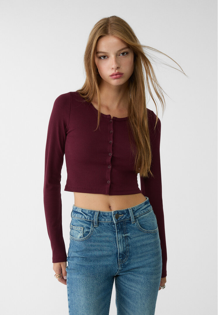 Stradivarius Tricou Reiat Cu Nasturi Grena M