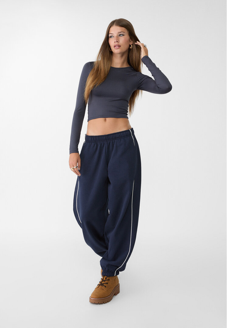 Stradivarius Long sleeve polyamide T-shirt  Navy blue XS