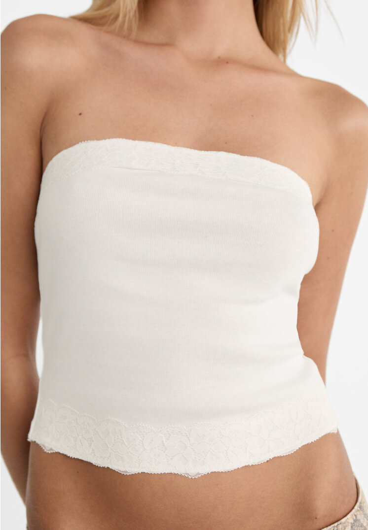 Stradivarius Lace bandeau top White S