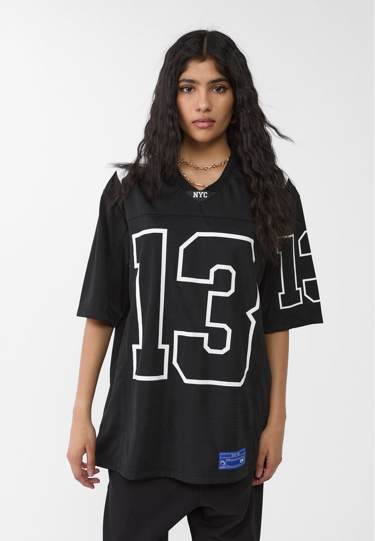 Stradivarius Tricou Oversize Fotbal Cu Stele Negru S