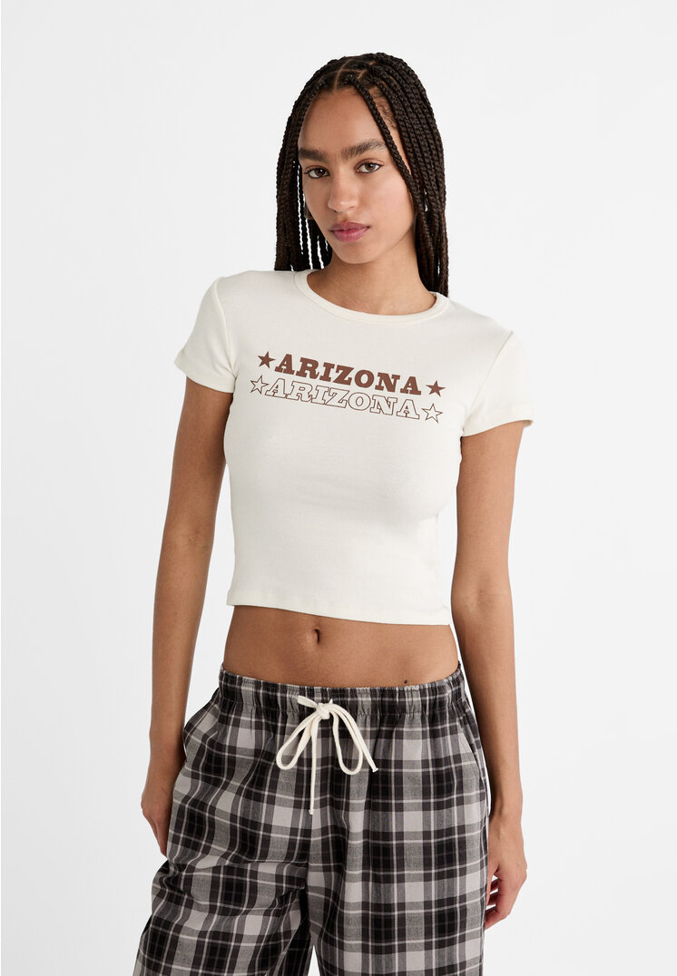 Stradivarius Tricou Cu Mânecă Scurtă Arizona Alb L