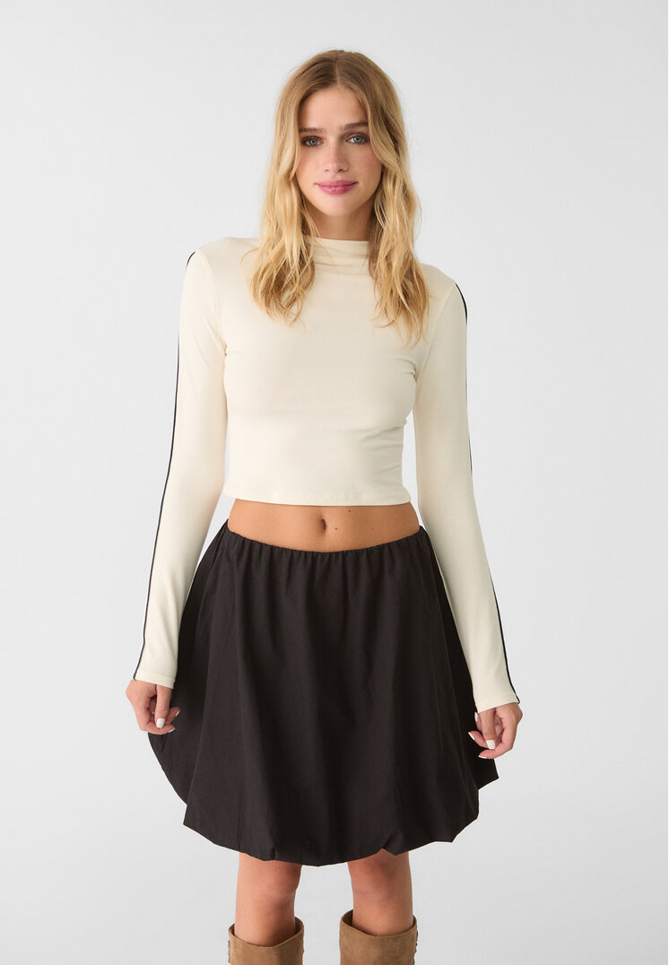 Stradivarius Tricou Cu Bandă Laterală Ecru M