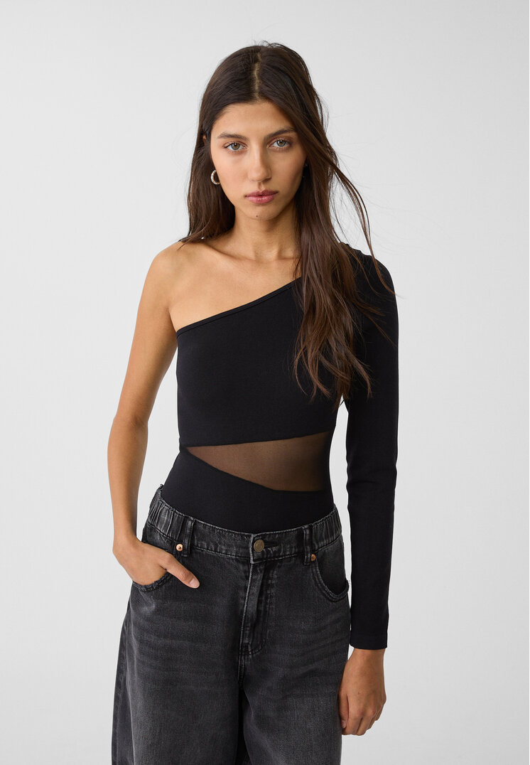 Stradivarius Body Asimetric Cu Detalii Transparente Negru L