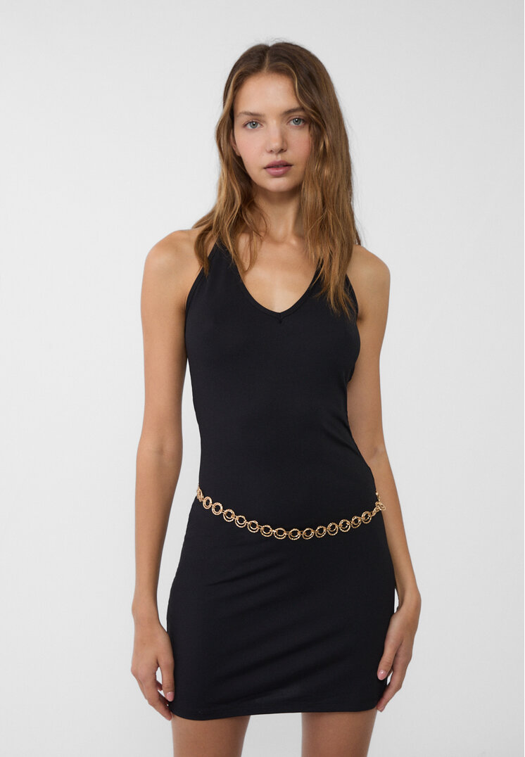 Stradivarius Rochie Scurtă Cu Guler Halter Negru S