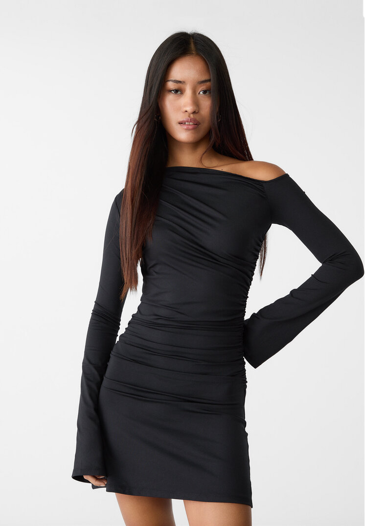 Stradivarius Rochie Scurtă Asimetrică Negru L