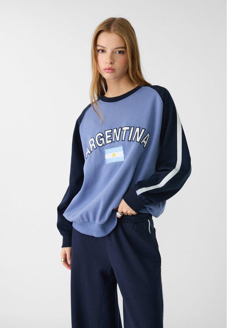 Stradivarius Bluză Sport Oversize Cu Steag Albastru Xs