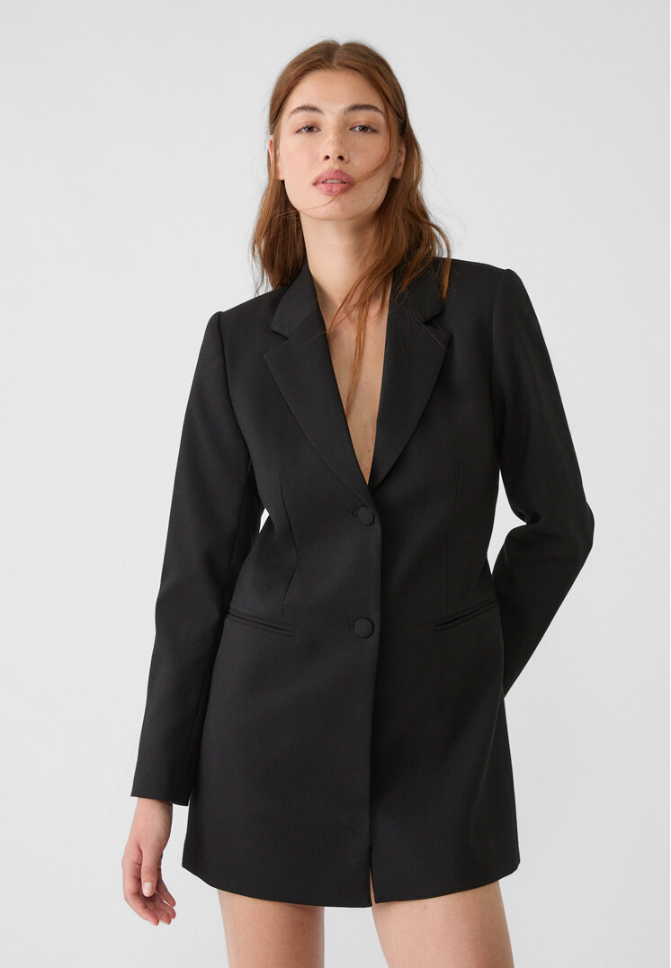 Stradivarius Salopetă Scurtă Tip Blazer Cu Decolteu La Spate Negru L