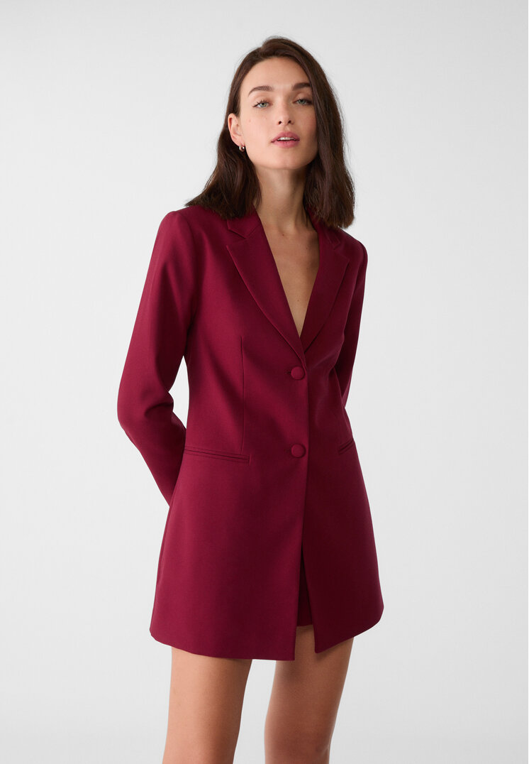 Stradivarius Salopetă Scurtă Tip Blazer Cu Decolteu La Spate Grena M
