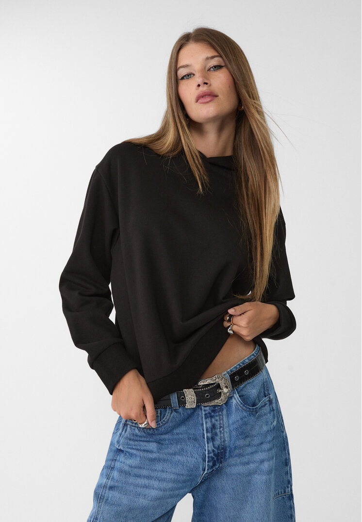 Stradivarius Bluza basic z kapturem Czarny M