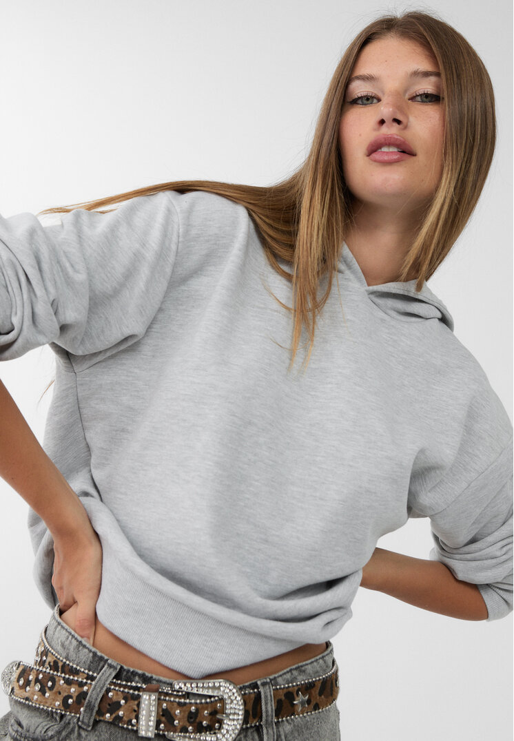 Stradivarius Bluză Sport Simplă Cu Glugă Gris Amestec Xs