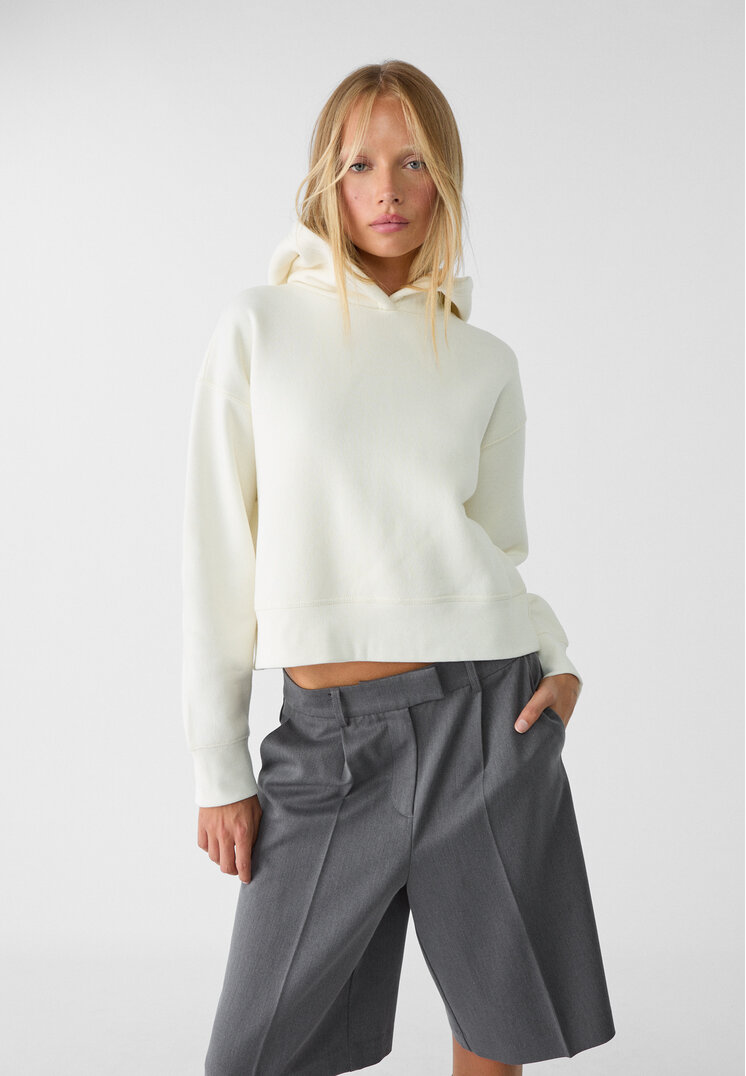Stradivarius Bluza basic z kapturem Szary S